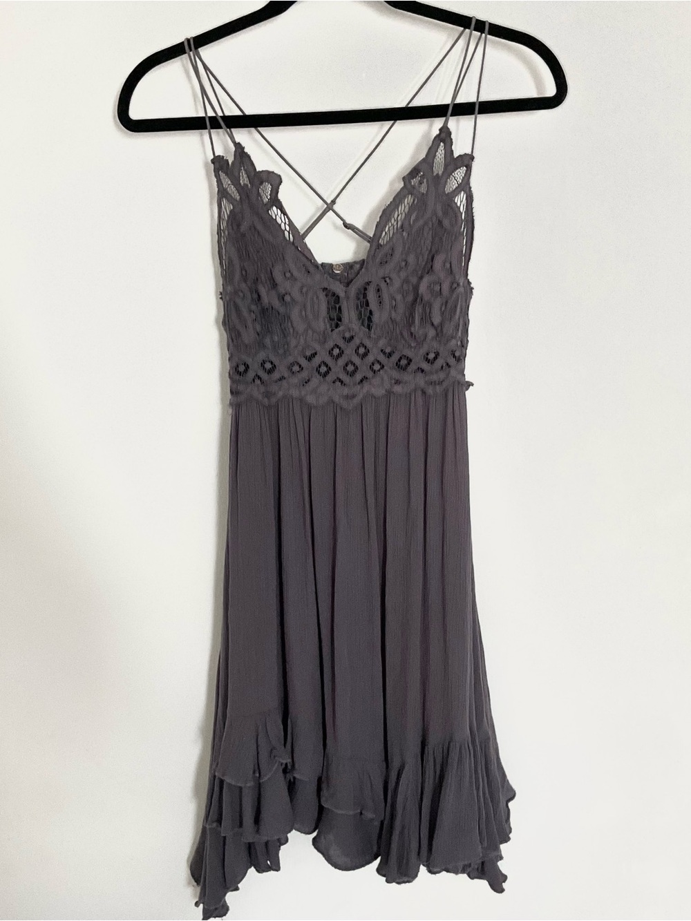 Free People Charcoal Gray Lace Bodice Asymmetrical Slip Dress